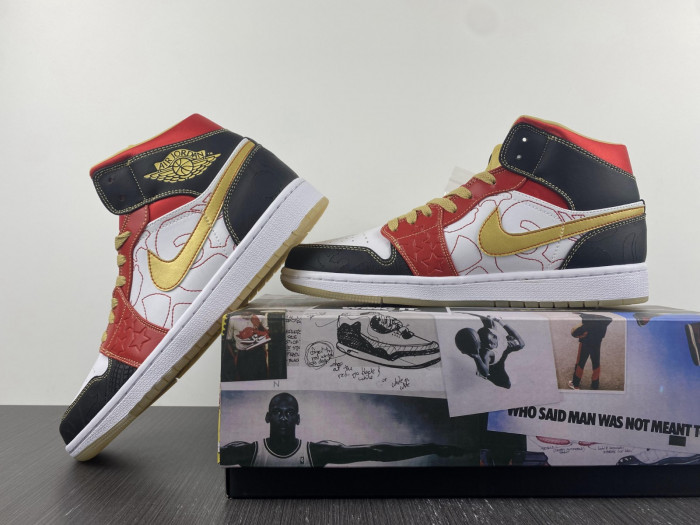 air jordan 1 mid xq white black sport red - dv0576-176