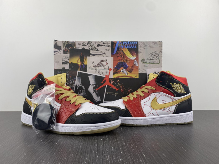 air jordan 1 mid xq white black sport red - dv0576-176