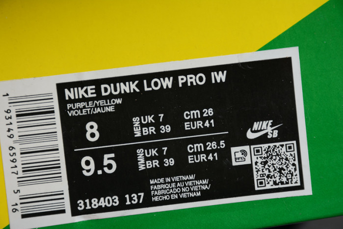 nike duck low pro purple yellow 318403-137