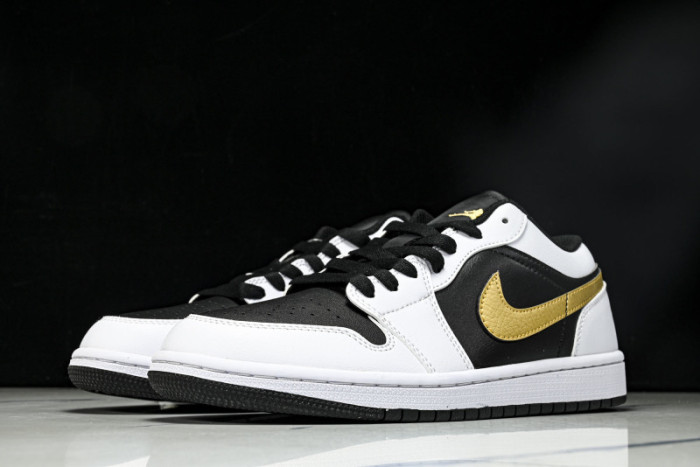 AIR Jordan 1 Low White Black Metallic Gold Swoosh 553558-172