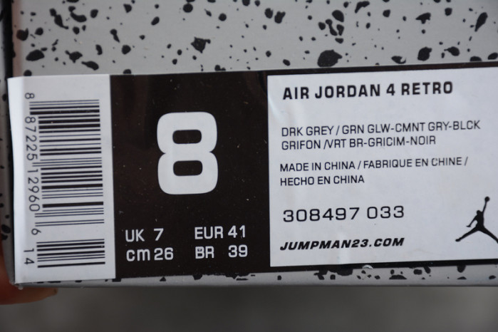 air jordan 4 retro green glow 308497-033